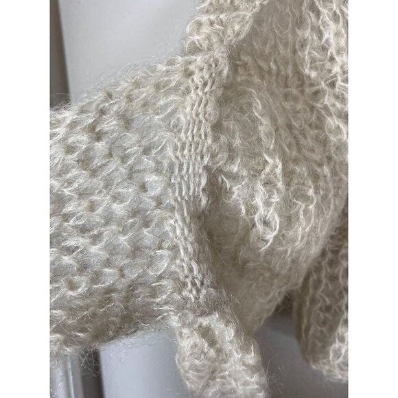 Vintage Mohair Wool Sweater Cream Hand Knit Fuzzy Retro Shrug Luxury Italy 80s - Picture 8 of 10
